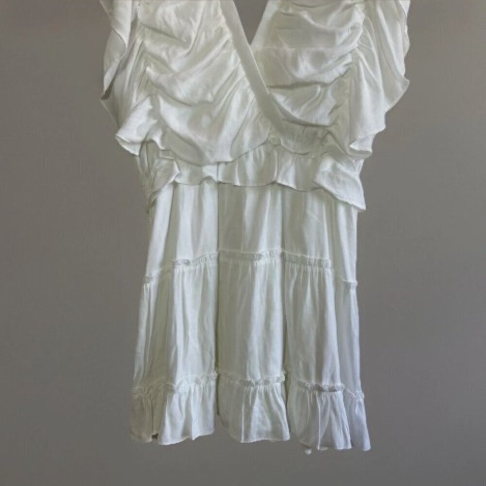 Pookie & Sebastian White Tiered Ruffle Dress Size Medium Crossover Sorority Rush - Picture 5 of 10